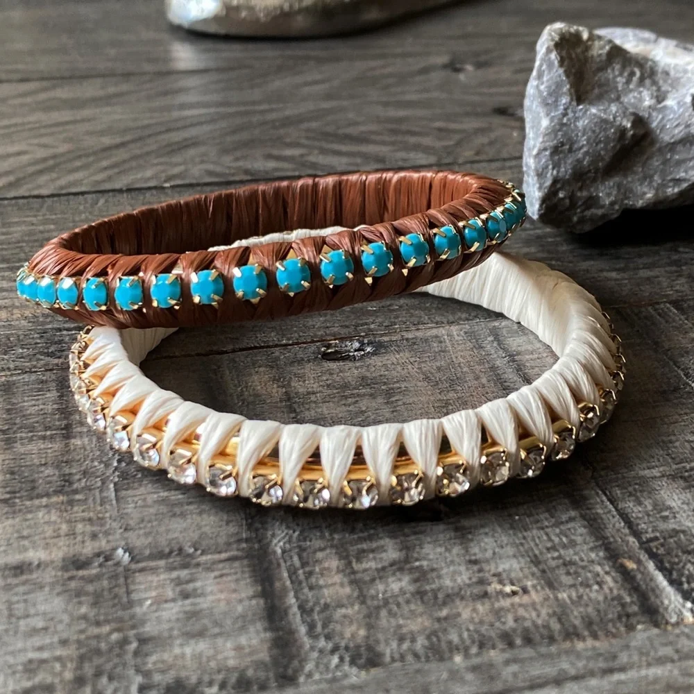 NEW Rhinestone and Turquoise Wrapped Stackable Bangles